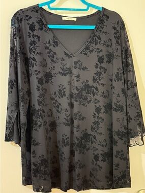 Velvet Floral Burnout V-Neck Blouse